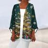 Women's Casual And Fashionable Christmas Printed Lightweight Mid Length Jacket Cardigan