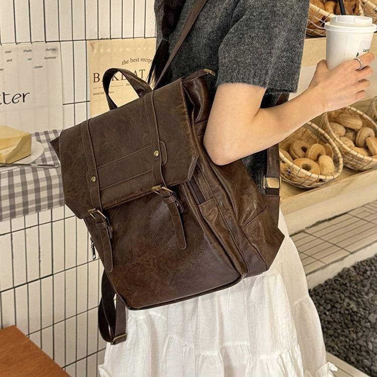Fashion Simple Japanese JK Uniform Backpack College Style Backpack Retro Soft Leather Women's Bag Casual Cambridge Bag School Bag