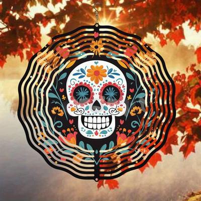 Colorful Skull Wind Chime Outdoor Hanging Decor for Yard Garden Courtyard Wall Art Festival Party Patio Decoration