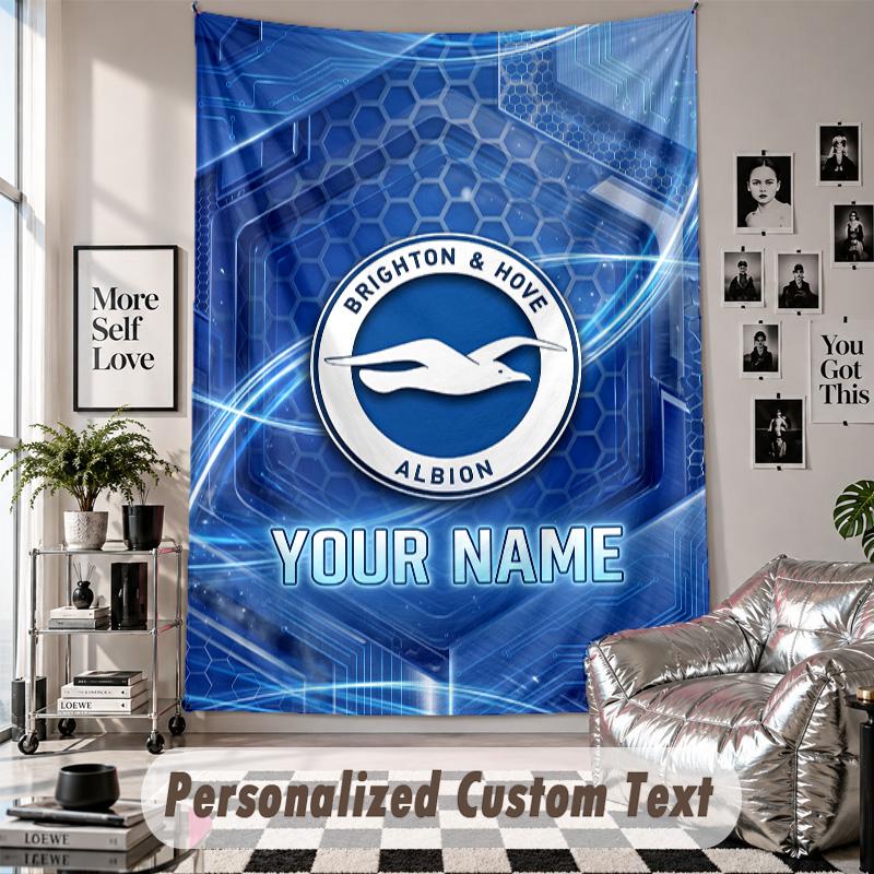 Custom Tapestry Wall Hanging, Brighton & Hove Albion Football Personalized Name Text Home Wall Decor
