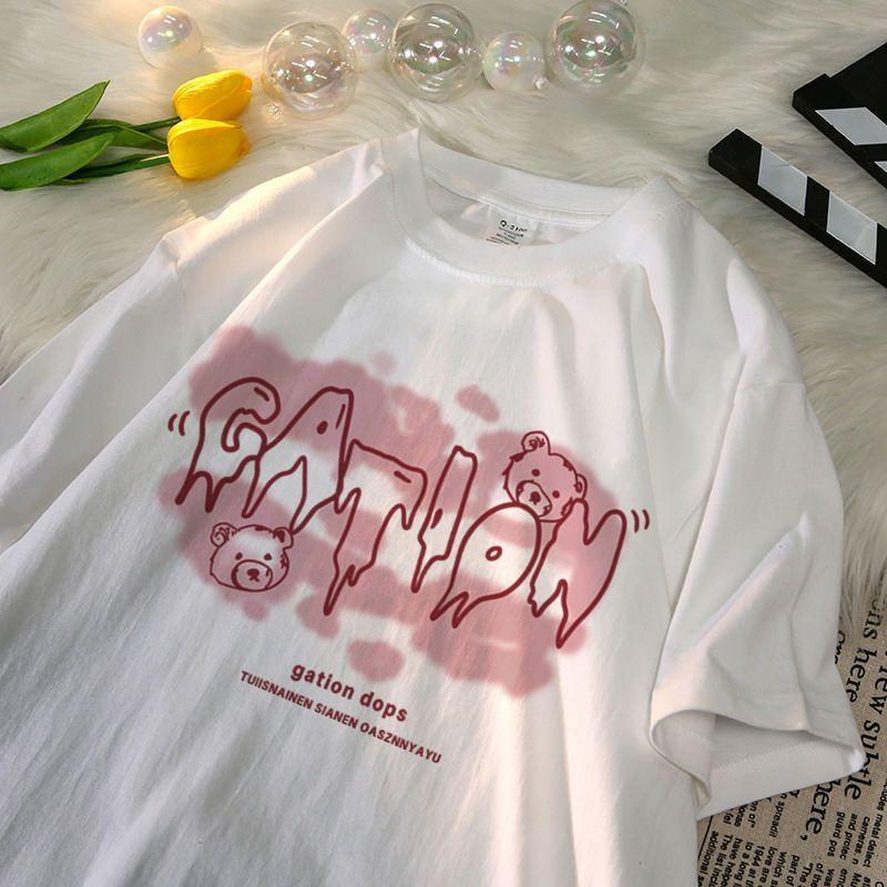 Retro Rose Short sleeved T-shirt Women's Loose Top Summer Top Half-sleeve