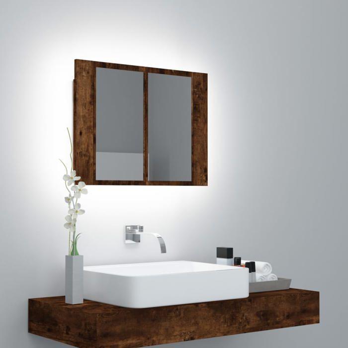 VidaXL Armoire à miroir LED Chêne fumé 60x12x45 cm Bois d'ingénierie, armoire à miroir de salle de bain, armoire à miroir 822841