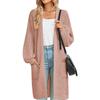 Solid Color Women's Knitted Mid-length Cardigan with Pockets