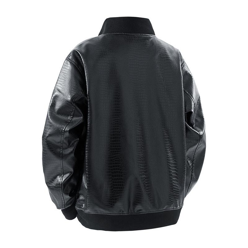 Einfarbige Retro-Lederjacke im lockeren Schnitt, modische Lederjacke für Herren, lässige Modejacke, neuartiger Stehkragen, Motorradanzug