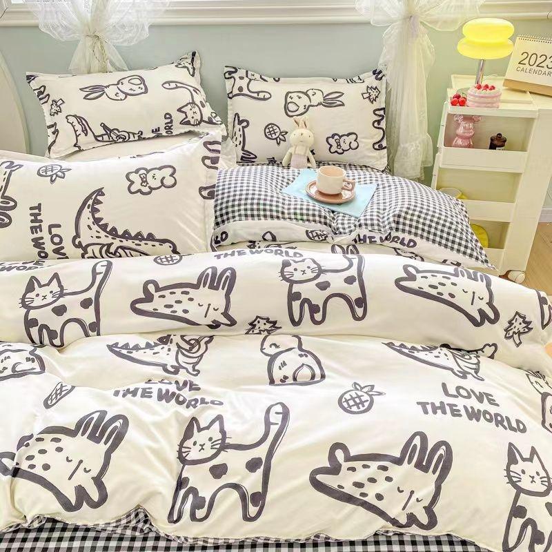 INS Pink Solid Color Bedding Set Girls Boys Single Double Size Flat Sheet Duvet Cover Pillowcase Bed Linens Home Textile