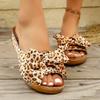 Women'S Fashion Leopard Print Wedge Sandals with Polka Dot Bow Detail - Open Toe Mid-Heel Platform, Casual Summer Style