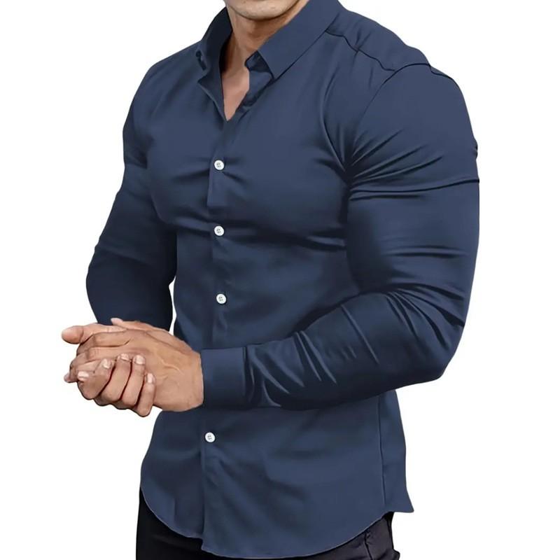 

Тип мышц Мужская деловая рубашка, Не требующая глажки, Профессиональная одежда для работы, Летняя немнущаяся повседневная рубашка, Мужская рубашка с длинным рукавом 3XL темно-синий