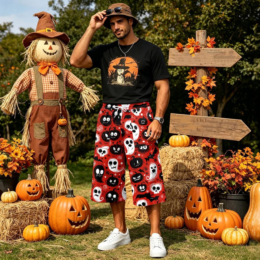 Men's Casual Halloween Cargo Shorts with Pockets Mid Length