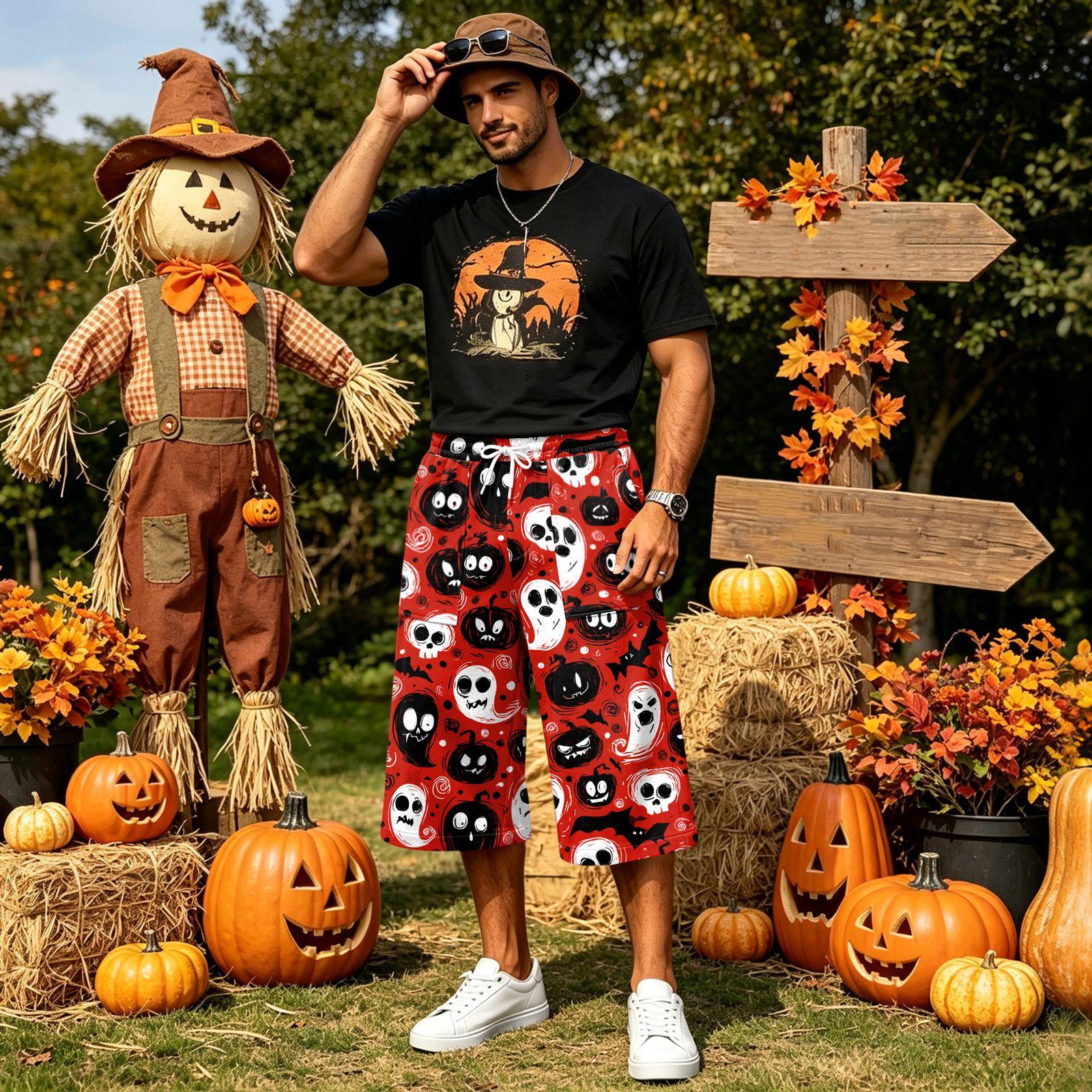 Men s Casual Halloween Cargo Shorts with Pockets Mid Length XXL