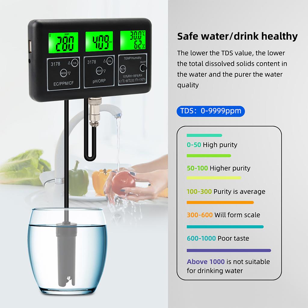 7 in 1 PH Meter for Water Digital Water Quality Tester ECCelsius CelsiusPHCelsiusCFCelsiusORPCelsiusTemperatureCelsiusHumidity Meter with   Comm