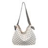 Polka Dot Corduroy Shoulder Bag Casual Hobo Tote with Striped Strap Large Capacity Handbag