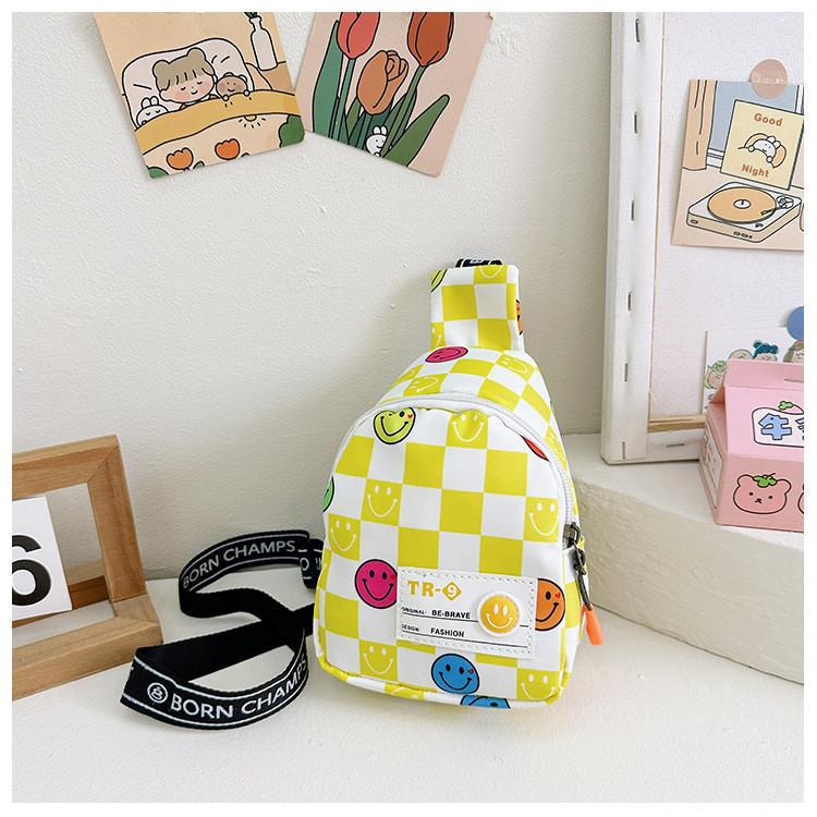 Smiling Face Chessboard Children Diagonal Shoulder Bag Casual Outdoor Storagebag