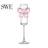 3D Butterfly Decoration Wine Glass Champagne Flutes with Pink Faux Crystal Wedding Party Anniversary Glasses