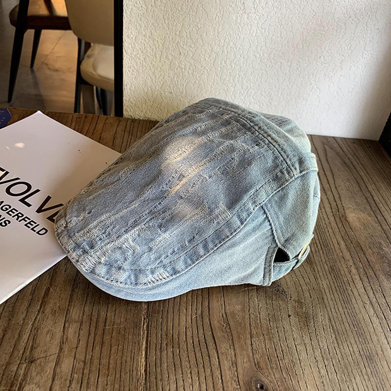 Retro washed old ripped denim beret men's and women's spring and autumn street trend British forward hat cap