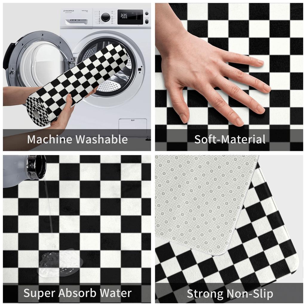 Classic Checkerboard Front Door Mat Anti-Slip Indoor Absorbent Chess Board Doormat Kitchen Bedroom Entrance Rug Carpet