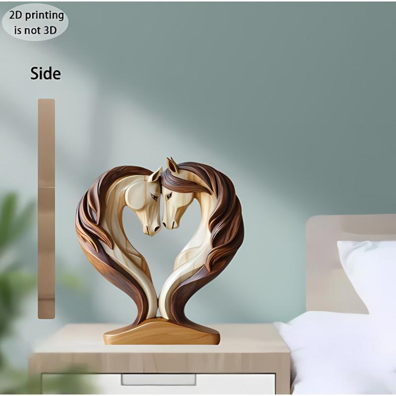 Horse Sculpture 2D Wooden Horse Statue Snuggle Pose Animal Ornament Tabletop Display For Workplace Home Nursery Shelf