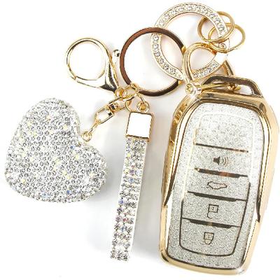 Key Fob Cover With Diamond Keychain Fit For Toyota Car Key Holder Compatible With Camry 2025, Venza -2024, RAV4 Prime, Land Cruiser, Fortuner, Grand