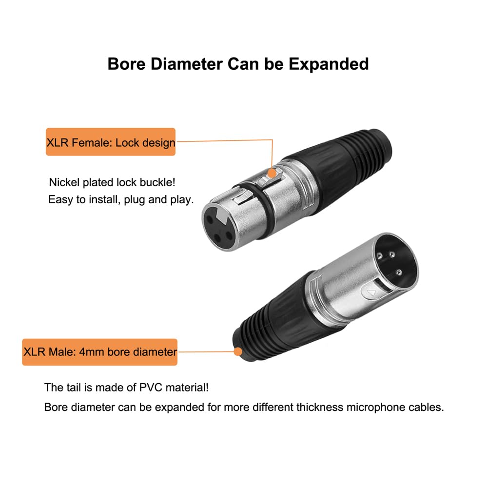 EIGHTNOO XLR 3 Pin Male Female Microphone Cable Connector Metal Plastic (2 Male + 2 Female)