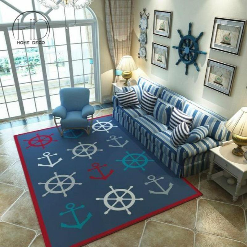 Nordic Marine Fan Carpets Mediterranean Soft Floor Mat for Living Room Bedroom Kids Room Sofa Coffee Table