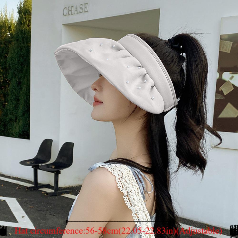 Pearl Empty Top Hat Tied Ponytail Windproof Hat Versatile Cycling Hat  Summer