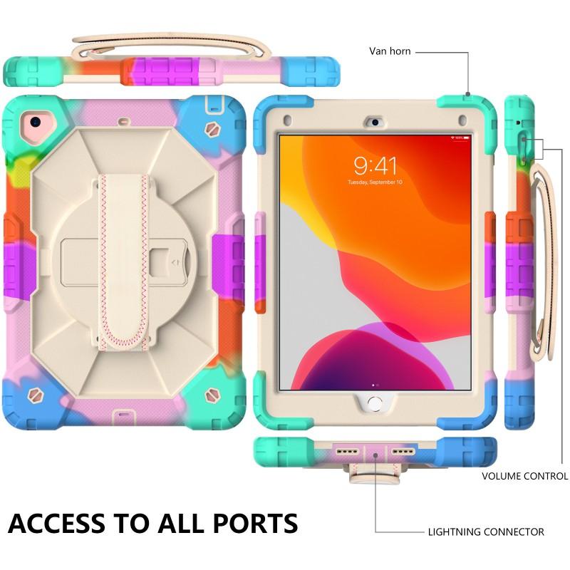 IPad 9th Gen 10.2 Inch Protective Case With Strap Full Coverage Silicone PC Hybrid Cover Stand Function