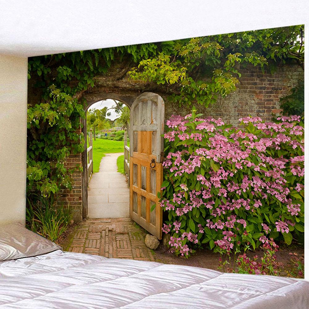 Flori de Primăvară Tapiserie Gard de Lemn Natură Trandafir Roz Plantă Floare Agățat de Perete Grădină Fereastră Tapiserie Peisaj Natural