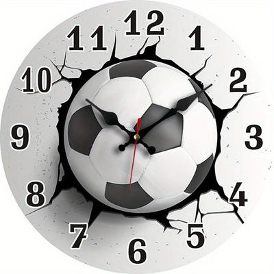 Solid Wood Football-Themed Wooden Clock Silent Soccer Quartz Clock Round Wall Clock  Living Room
