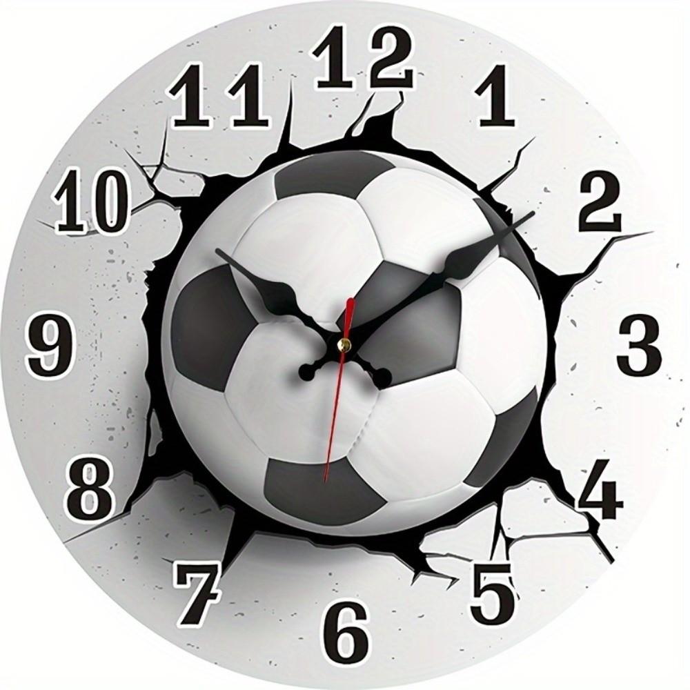 Silent Football-Themed Wooden Clock Solid Wood Soccer Quartz Clock Round Wall Clock  Kitchen