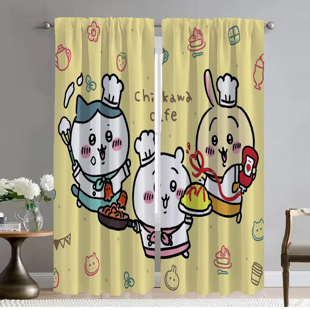 

Elegant Partition Chiikawaes Halloween Decoration Home Interior Curtains Camera Room Living Curtain Set Of 2 Made Polyester Sitting Decor W100*H130(CM)-Hooks&2PCS