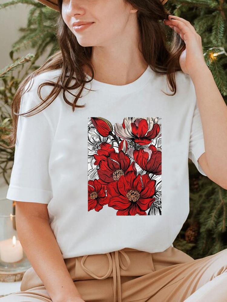 Pflanzenstil Trend Niedlich 90er Jahre T-Shirt Oberteil T-Shirt Kurzarm Sommerkleidung Druck Rundhals Mode Damenbekleidung Grafik-T-Shirt