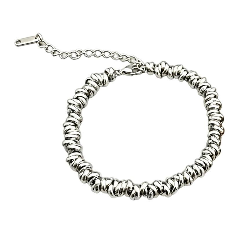 Retro Chain Bracelet in Stainless Steel with Lobster Clasp, Rounded Bead Links and Casual Daily Wear Looks for Styling