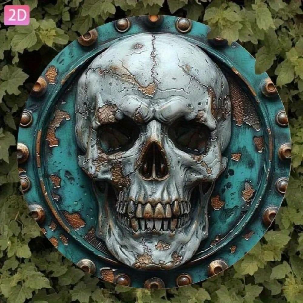 Vintage Blau Totenkopf Metallschild 20x20cm Retro Bar Cafe Man Cave Wanddekor