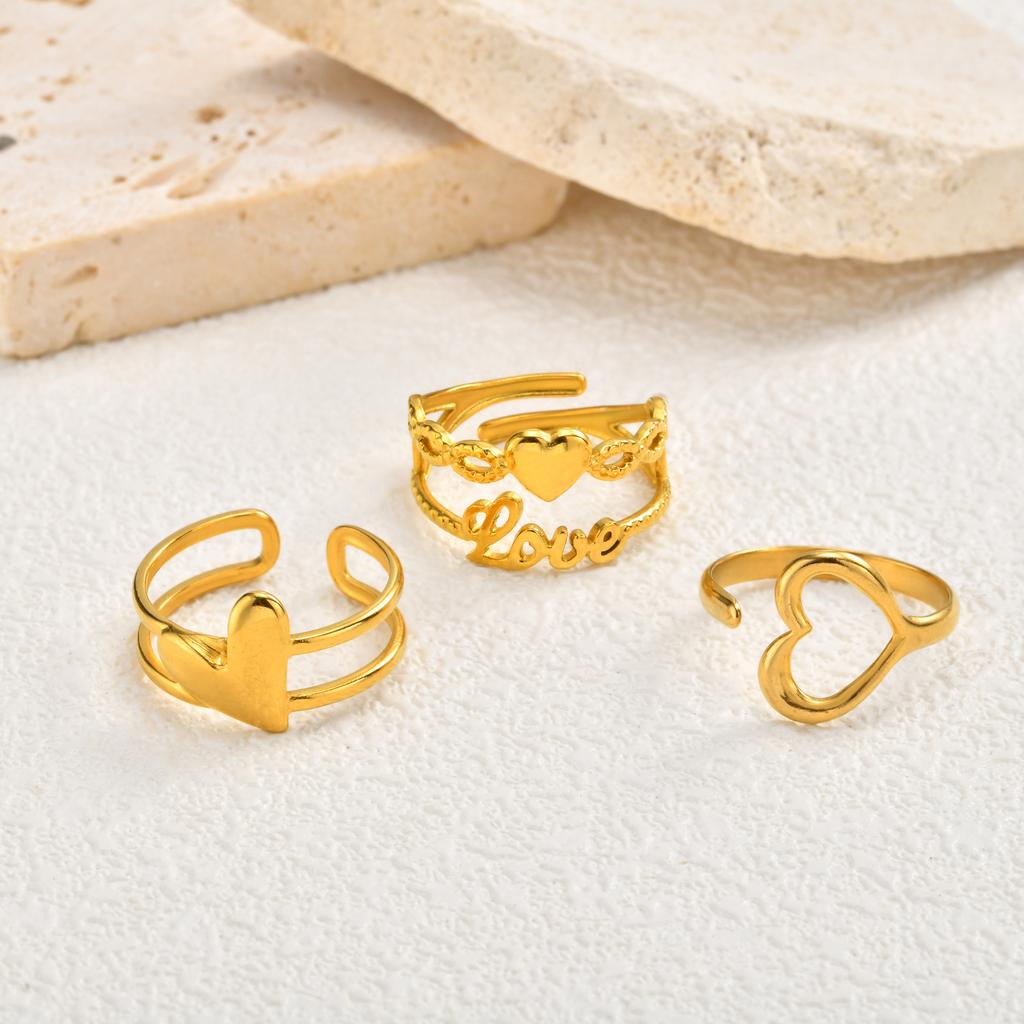 Vnox Gold Plated Heart-shaped Adjustable Rings, Stainess Steel Gold Color Love Open Rings For Women Girl Classic Jewelry Gift