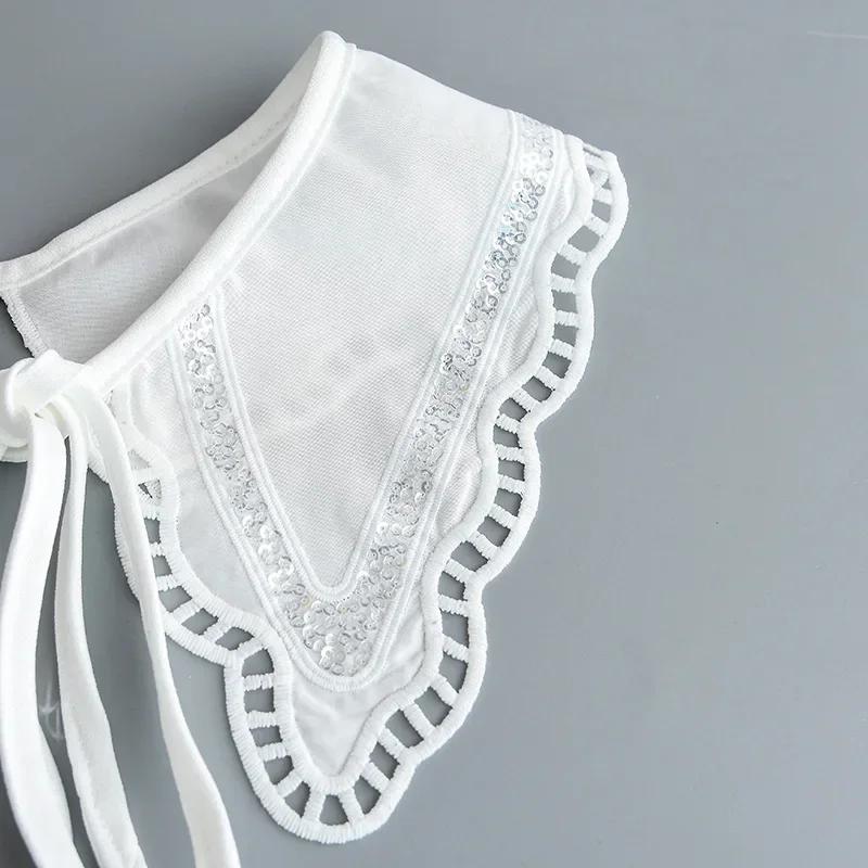 Women White Embroidery Fake Collar Shawl Wraps Girls Summer Dress Shirt Hollow Out Floral Necklace Scarf False Collar