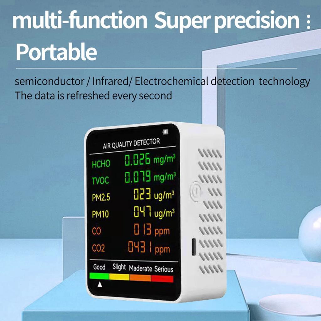 Air Quality Monitor Portable LCD Backlight Screen CO2 TVOC HCHO PM2.5 PM10 Detector with Alarm Air Quality Tester Air Monitor
