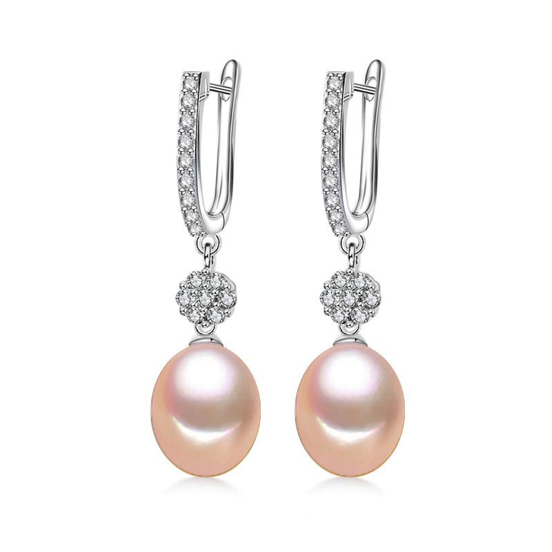 

LSOOYH серьги-кольца с кубическим цирконием, ювелирные изделия с жемчугом, серьги с натуральным пресноводным жемчугом для женщин As in picture розовый