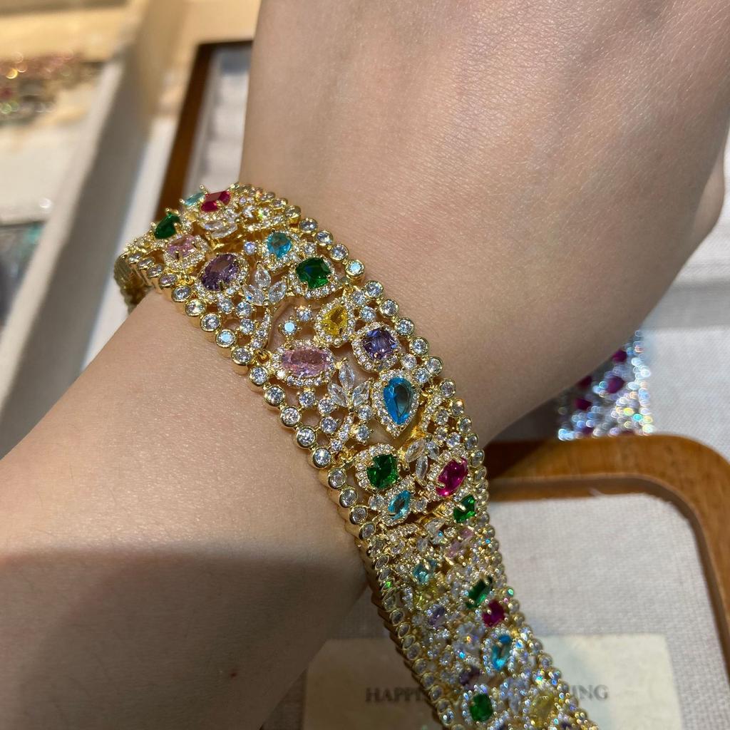 Jewelry Autumn And Winter Honggang Jade High-End Wide-Sided Bracelet Retro Vintage Fashion Color Treasure High-End Bracelet