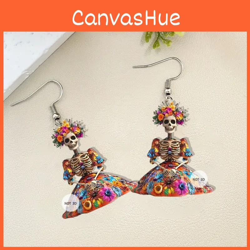 And Halloween Flower Skull Pattern Women Earrings For Celebration Festival