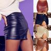 Jednokolorowa spódnica mini z ukrytym zamkiem Faux Leather Wysoka talia Spódnica Skinny z rozcięciem Streetwear