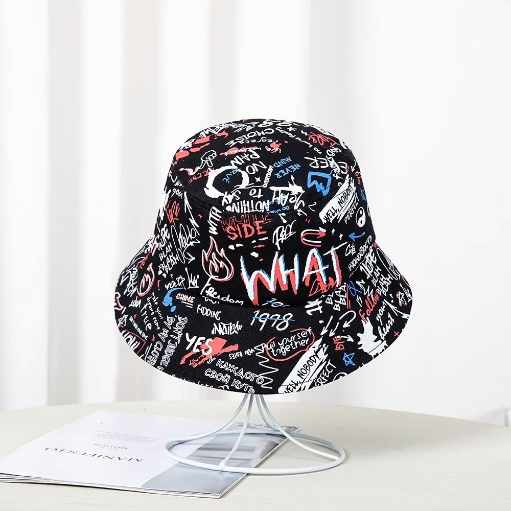 Print Sunshade Graffiti Fisherman Cap With Wind Resistant Fabric For Seasons All
