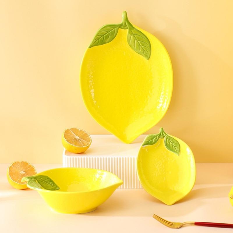 Piccola Ciotola da Immersione con Motivo di Limoni in Ceramica Piatto da Portata per Dessert Insalata Stoviglie Sicura Uso Quotidiano Regalo per Festa di Compleanno