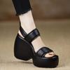 Krazing Pot Sheepskin Peep Toe Thick High Heels Platform Summer Shoes Hook Loop Casual Women Sandals