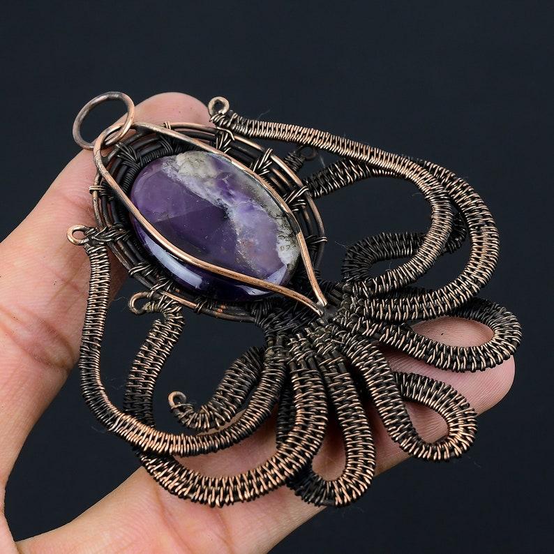 Octopus Amethyst Pendant Amethyst Gemstone Pendant Copper Wire Wrapped Pendant Jewelry Amethyst Jewelry Gift For Her Mother Animal Jewelry