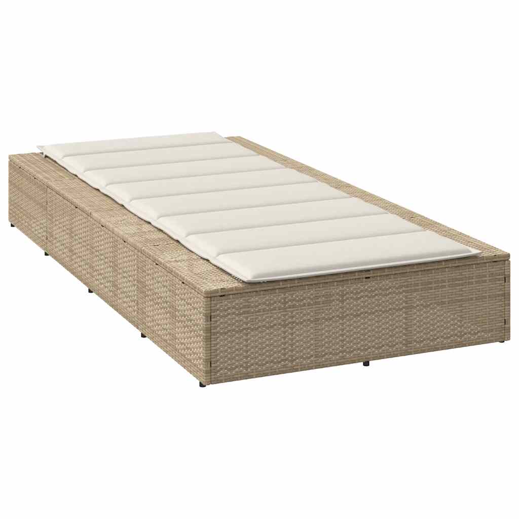 Sun Lounger with Floating Cushion Beige Poly Rattan