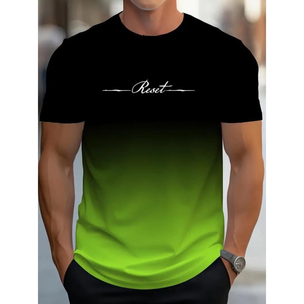 Men's Fashion T-shirt Simple Color Blocking Pattern Printed Men's T-shirt Top