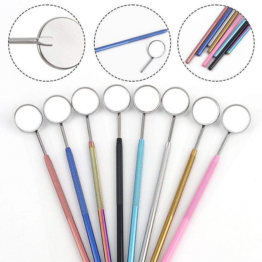 Tandlaboratorium Munsspegel Reflektor Odontoskop Multifunktionell Kontroll av Munnen Avtagbart Handtag i Rostfritt Stål 8 Färger