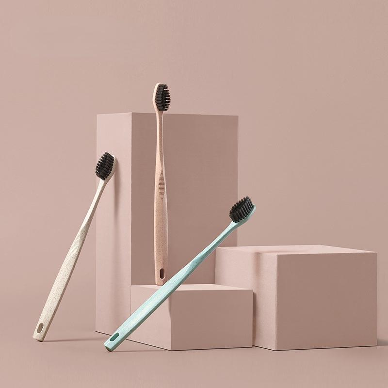 Long Charcoal Medium Soft Bristles Wheat Straw Family Combination 3 Soft Bristles Toothbrush