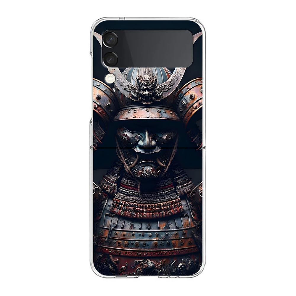 Transparent Phone Case For Samsung Galaxy Z Flip 3 4 5 6 7 Hard Folding PC Z Flip3 Flip4 Cover Japan Ghost Face Samurai