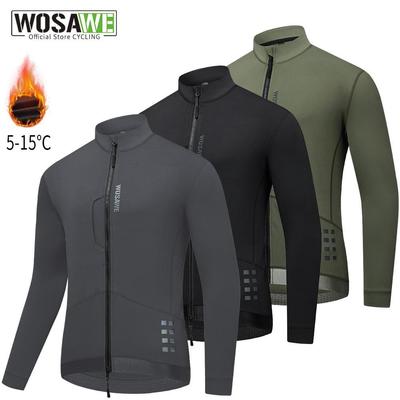 WOSAWE Autumn Winter Men Cycling Jacket Windproof Thermal Fleece Reflective Long Sleeve Warm Tops Road Bicycle Clothing