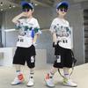 Summer Boys Cotton Alphabet Picture Printed T-Shirt Tops+Shorts Pant School Kids 2PCS Tracksuit Child Outfits Workout Set